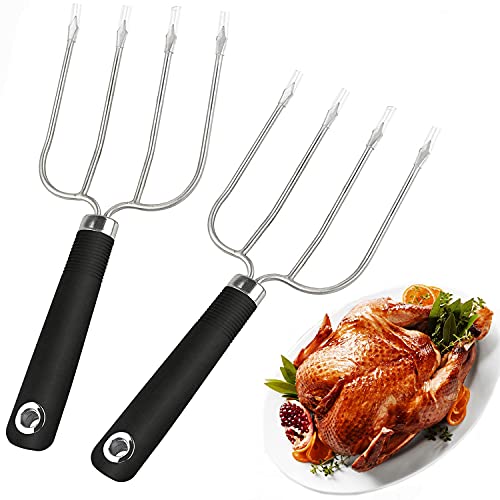 Turkey Lifter Forks Set of 2 Stainless Steel Turkey Lifters with Non-Slip Handle Turkey and Poultry Lifters Turkey Claws Carving Fork