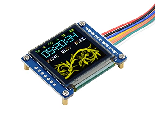 waveshare 1.5inch RGB OLED Display Module 128×128 Pixels 16-bit High Color (65K Colors) with Embedded Controller Communicating via SPI Interface.