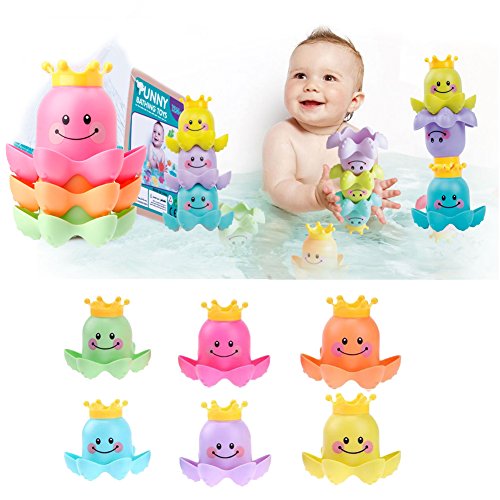 Little Bado Stacking Cups Bath Toys Six Cups Bathtime Toy STEM Educational Gift for Toddlers Girls Boys Christmas Toy Gift