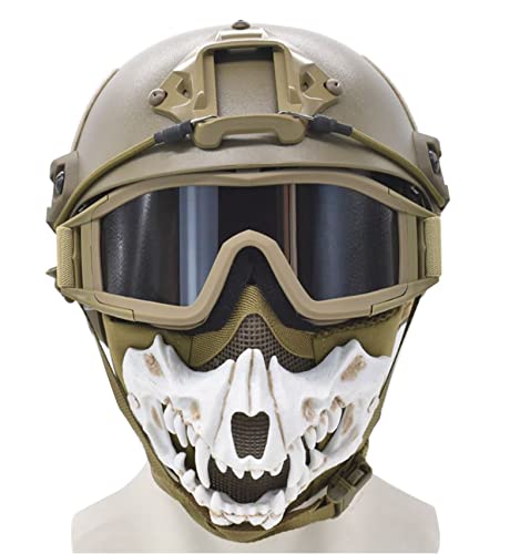 JFFCESTORE MH Updated Version Fast Tactical Helmet Combined with Foldable Half Face Mesh Mask and Goggles for Paintball CS Game Set T