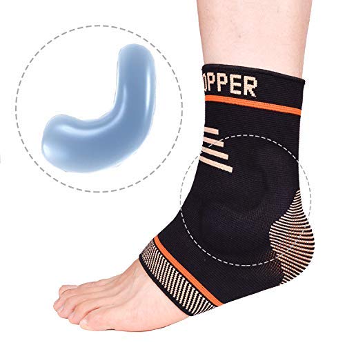 Thx4 Copper Infused Compression Ankle Brace,Silicone Ankle Sleeve Support, Pain Relief from Plantar Fasciitis, Achilles Tendonitis- Reduce Foot Swelling & Prevent Ankle Injuries – (Single)