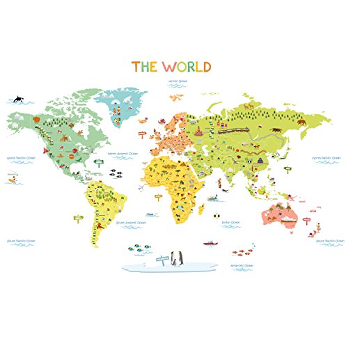 DECOWALL DWL-1616S Colourful World Map Kids Wall Stickers Wall Decals Peel and Stick Removable Wall Stickers for Kids Nursery Bedroom Living Room (Medium) d?cor