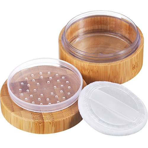 Frienda 30 ml Empty Loose Powder Container Bamboo Cosmetic Make-up Loose Powder Box Case Holder with Sifter Lids and Powder Puff