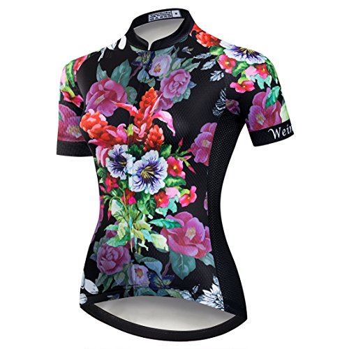 Cycling Jersey Women Mountain Bike Jersey Shirts Short Sleeve Road Bicycle Shirts Breathable MTB Tops Summer Clothes Flower Purple Size M
