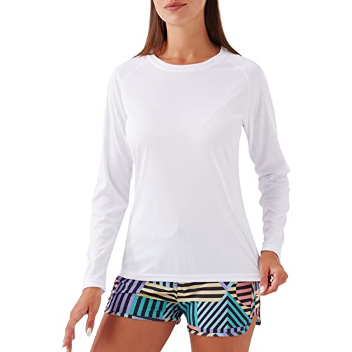 NAVISKIN Women’s UPF 50+ Sun Protection Long Sleeve Shirts Rash Guard Shirts Quick Dry Lightweight Hiking Shirts White Size XL