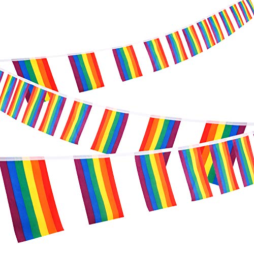 Whaline 38 Flags Gay Pride Banner, Rainbow String Bunting Indoor/Outdoor for LGBT Festival Party Celebration Decoration