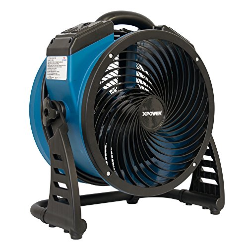 XPOWER P-26AR Industrial Axial Air Mover, Blower, Fan with Build-in Power Outlets for Water Damage Restoration, Home and Plumbing Use – 1 Amp, 1300 CFM, 4 Speeds , Blue