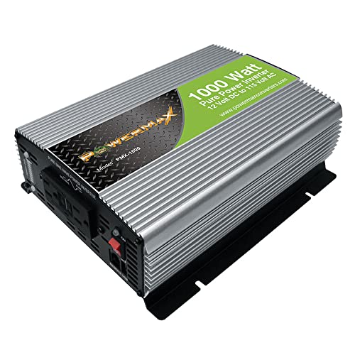 Powermax 1000 Watt Pure Sine Wave DC to AC Power Inverter, Sliver – Metalic, Model: 1000W