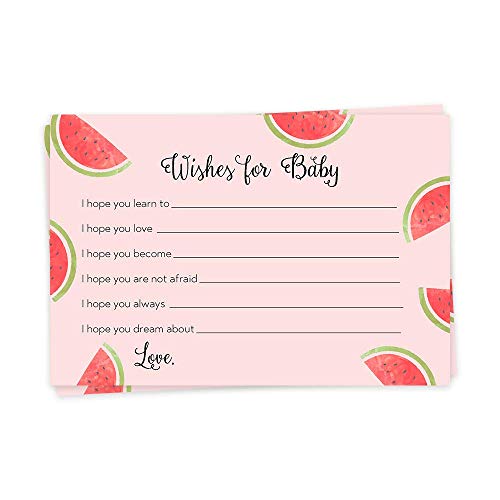 Watermelon Baby Shower Wish For Baby Cards Baby Shower Game Activity Summer Soiree Pool Party BBQ BabyQ Fruit Pink Girls It’s A Girl Wishes (24 count)