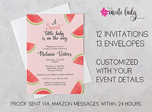Watermelon Baby Shower Invitations Watermelon Invites BBQ BabyQ Fruit Pink Red Green Summer Sprinkle Girls Custom Printed Cards (12 count) | The Storepaperoomates Retail Market - Fast Affordable Shopping