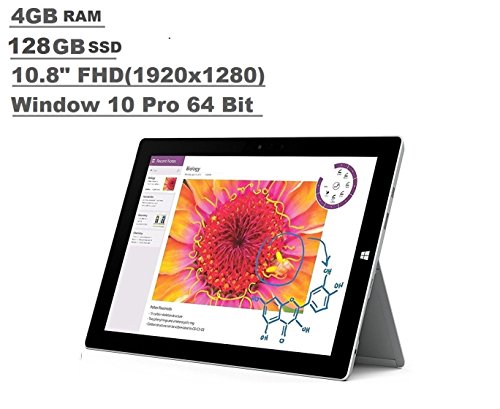 Microsoft Surface 3 Tablet (10.8-inch FHD (1920×1280), 4GB RAM, 128GB SSD, Intel Atom 1.6Ghz, Windows 10 Professional 64 Bit) (Renewed)