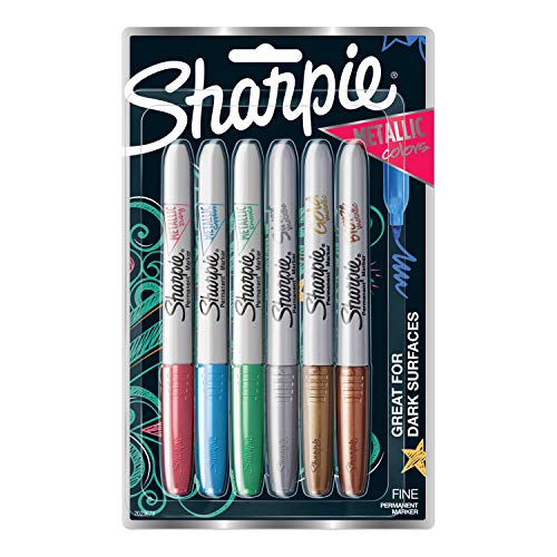 Sharpie Metallic Permanent Markers, Fine Point, Assorted Colors, 6 Count