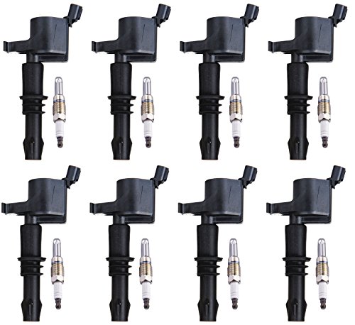 ENA Set of 8 Platinum Spark Plug and 8 Straight Ignition Coil Pack Compatible with Ford F-150 Expedition F-250 Super Duty F-350 Super Duty Mustang 4.6L 5.4L Replacement for FD508 SP515 SP546 DG511