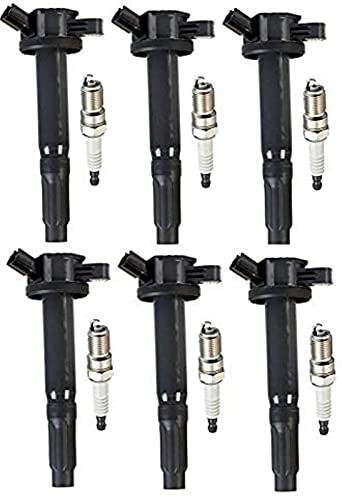 ENA Set of 6 Platinum Spark Plug and 6 Ignition Coil Pack Compatible with Ford Mercury Lincoln Mazda Fusion Zephyr Tribute Milan 3.0L V6 Replacement for UF486 SP433