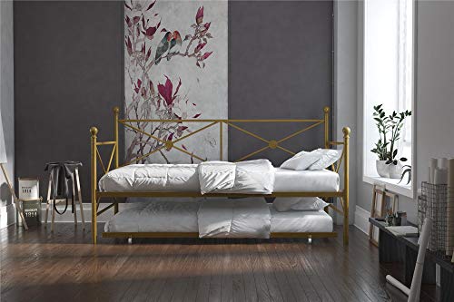 DHP Lina Metal Daybed with Trundle, Twin Size Sofa Bed Frame, Gold