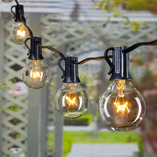 Outdoor String Light 50Feet G40 Globe Patio Lights with 52 Edison Glass Bulbs(2 Spare), Waterproof Connectable Hanging Christmas Lights for Backyard Porch Balcony Party Xmas Decor, E12 Socket, Black