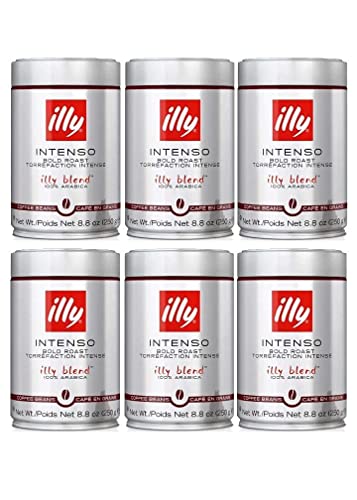 illy Intenso Whole Bean Coffee, Dark Roast, Intense, Robust and Full Flavored With Notes of Deep Cocoa, 100% Arabica Coffee, No Preservatives, 8.8 Ounce (Pack of 6)
