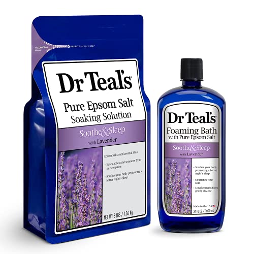 Dr. Teal’s Epsom Salt Soaking Solution and Foaming Bath with Pure Epsom Salt Combo Pack, Lavender (Packaging May Vary)