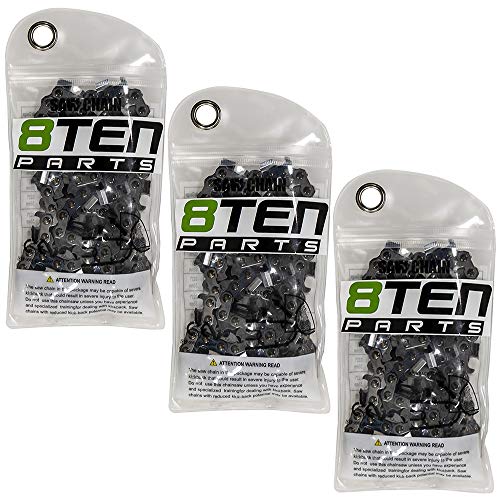 8TEN Chainsaw Chain 16 inch Compatible with Husqvarna 338 XPT Poulan 200 180 1625 Stihl Echo .050 3/8 LP 56DL 3 Pack