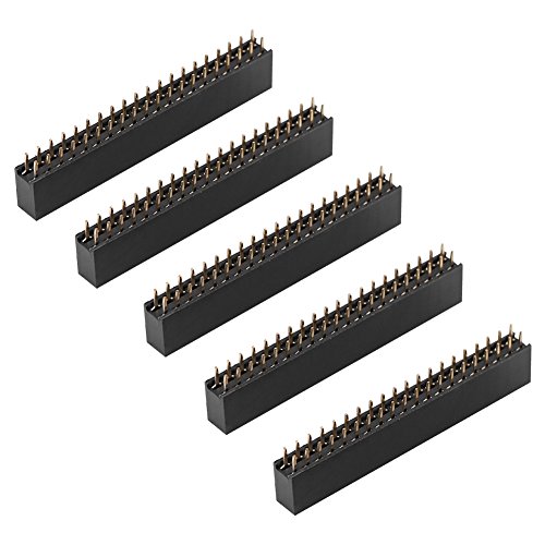 5Pcs Female Pin Headers, 2×20 Pins 2.54m Dual Row Short Pin Headers Connector, PCB Board Pin Header Strip for Raspberry Pi