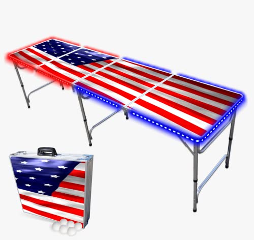 PartyPong 8-Foot Folding Beer Pong Table w/LED Lights – USA Edition