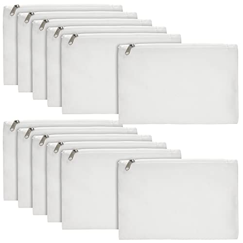 Juvale 12-Pack Bulk Blank Canvas Zipper Pouch Set with Zipper for Cosmetic & DIY Crafts, Pens, Pencils, Markers, Scissors, Makeup Brushes, Lip Gloss, Hair Clips (8×6 in)