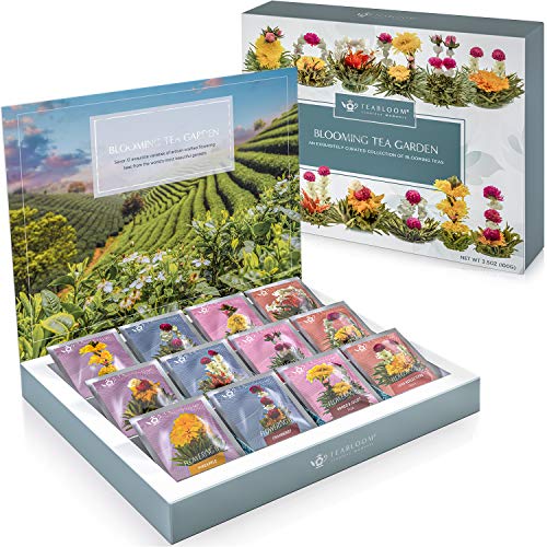 Teabloom Flowering Tea Chest – Curated Collection of 12 Gourmet Flowering Teas – Packaged in Beautiful Gift-Ready Tea Box