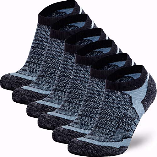 Low-Show Wool Running Socks – Cushioned Merino Wool Athletic Socks for Men and Women, Moisture Wicking (6 Pack – Black/Grey, Medium)