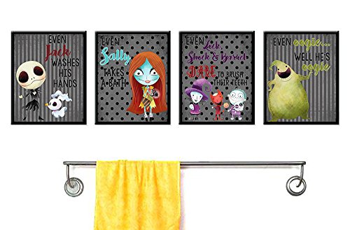 Even A Nightmare Will Brush Teeth Take A Bath Wash Hands Bathroom Character Wall Art Decor Prints Jack Sally Before Christmas Poster Signs