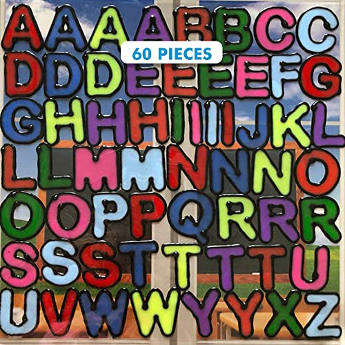 Alphabet and Letter Gel Window Clings for Kids (60 pc Double Set) – Window Stickers for Toddlers, Gel Clings Window Decals Jelly Reusable Sticker – Home Car Plane Airplane Activities (Jesplay USA)