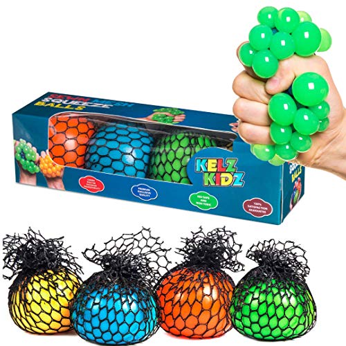 KELZ KIDZ Durable Mesh Squishy Balls Fidget Toy with Exclusive Sewn Mesh! (4 Pack Gift Pack!)