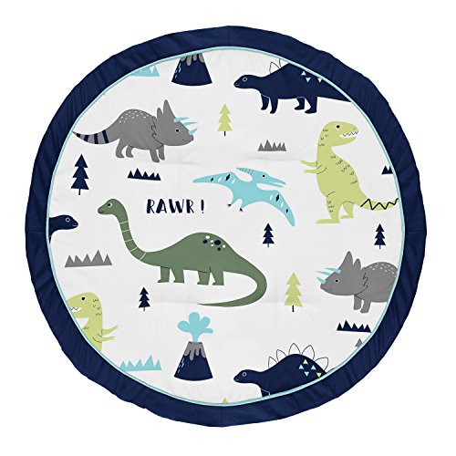 Sweet Jojo Designs Blue and Green Dino Playmat Tummy Time Baby and Infant Play Mat for Mod Dinosaur Collection
