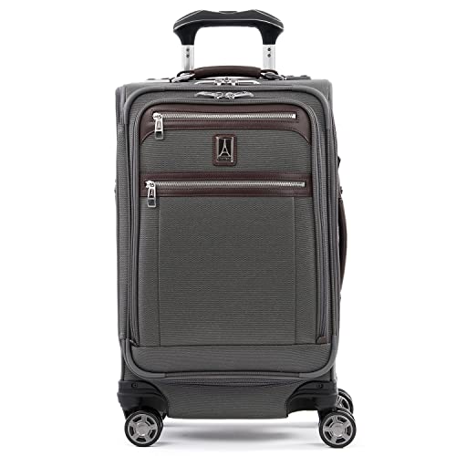 Travelpro Platinum Elite Softside Expandable Luggage, 8 Wheel Spinner Suitcase, TSA Lock, Men and Women, Vintage Grey, Carry-On 21-Inch