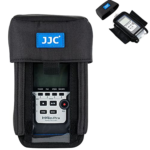 JJC H4n Protective Carrying Storage Pouch Case Bag for Zoom H4n Pro All Black & Tascam DR-40 Handy Portable Recorder replaces Zoom PCH-4n Case, with Clear Visible Front Face Cover Protector