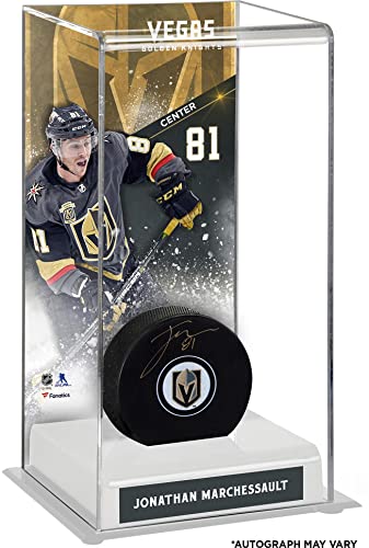 Jonathan Marchessault Vegas Golden Knights Autographed Puck with Deluxe Tall Hockey Puck Case – Autographed NHL Pucks