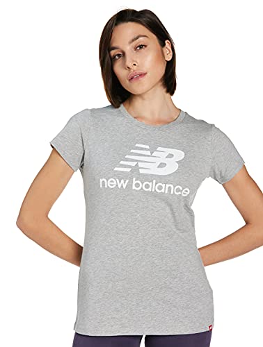 New Balance Women’s NB Essentials Stacked Logo Short Sleeve 19, Athletic Grey, Medium