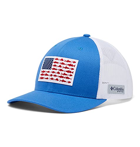 Columbia Men’s PFG Fish Flag Snapback Ball Cap, Breathable, Adjustable , Vivid Blue/White