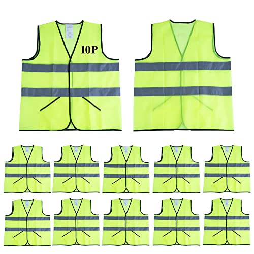 Lavori-AK Pockets Safety Vests 10 Bulk Pack – Yellow Reflective High Visibility Construction Working Vest for Man,Breathable Mesh and Neon Silver Strip