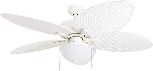 Honeywell Ceiling Fans Inland Breeze – 52-in Tri Mount Fan with Pull Chain – Indoor Outdoor LED Ceiling Fan with Light – Damp Rated Tropical Room Fan – Model 50511-01 (White)