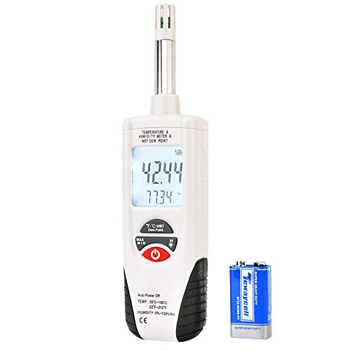 Hygro-Thermometer Psychrometer, Handheld Digital Humidity Temperature Meter with Dew Point and Wet Bulb Temperature, Dual Display Temperature & Humidity, Hti-Xintai