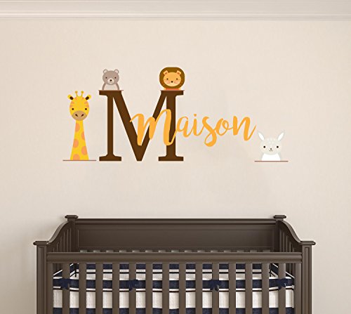 Personalized Name Jungle Animal Series Wall Decal – Baby Custom Names Wall Decal – Nursery Wall Sticker – Custom Animal Wall Art Decal – Wall Decal for Nursery Playroom Decoration (Wide 20″x8″ Height)