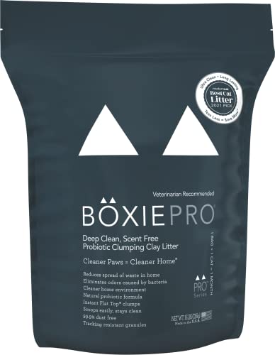 BoxiePro Deep Clean, Scent No, Probiotic Clumping Cat Litter -Clay Formula – Cleaner Home – Ultra Clean Litter Box, Probiotic Powered Odor Control,Hard Clumping Litter, 99.9% Dust No, Black, 16 lb