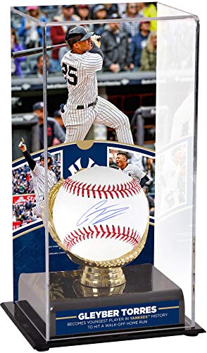 Gleyber Torres New York Yankees Autographed Baseball and Youngest Player to Hit a Walk-Off Home Run in Yankees History Sublimated Display Case with Image – Autographed Baseballs