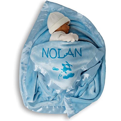 Custom Catch Personalized Airplane Baby Blanket – Boy Name Gift – Blue or Pink (1 Text LIne)