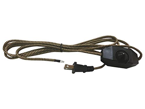 Royal Designs Lamp Cord Molded Plug with Rotary Dimmer Switch, Stripped Ends Ready for Wiring, 8 ft Long, Black/Gold, SPT-1 UL Listed,