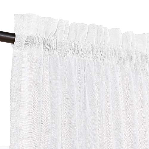 Turquoize Elegant Linen French Door Curtains Light Filtering Curtain Panels Rod Pocket Linen Panel for Glass Door with Tie-Back Privacy Assured Semi Sheer Door Panels, 52″ W by 40″ L, 2 Panels, White | The Storepaperoomates Retail Market - Fast Affordable Shopping