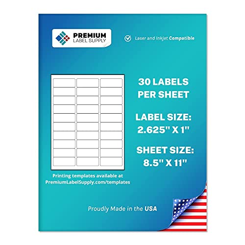 Premium Label Supply White Address Sticker Labels – 2.625” x 1″ – Laser/Inkjet Compatible – (30 Labels/Sheet), 100 Sheets – 3,000 Total Adhesive FBA Labels