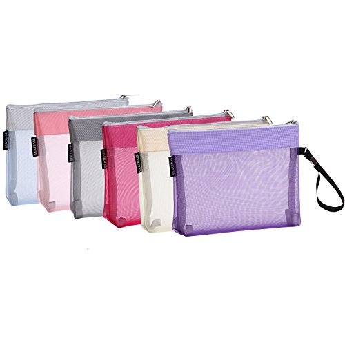 Sea Team 6pcs Multicolored Portable Travel Toiletry Pouch Nylon Mesh Cosmetic Makeup Organizer Bag with Zipper (ST-CB0616)