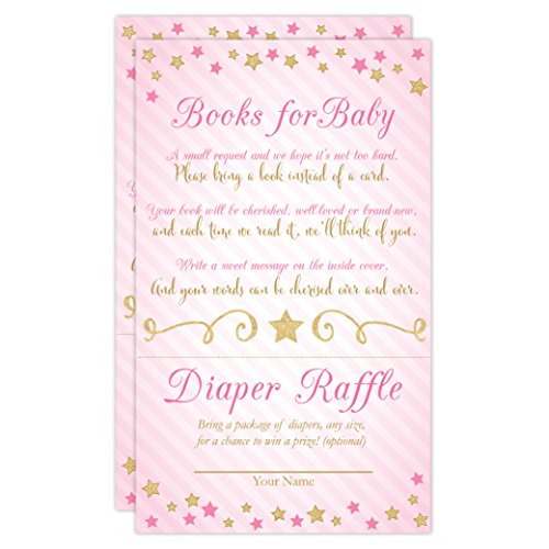 Your Main Event Prints Pink Twinkle Twinkle Little Star Baby Shower Diaper Raffle Card Ticket, Twinkle Little Star Book Request Card, Gold, 50 Count