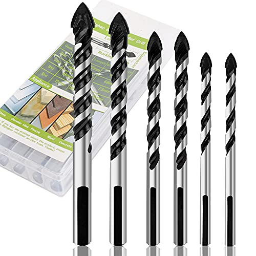 6PCS Ceramic Tile Drill Bits, Mgtgbao Masonry Drill Bits Set for Glass, Brick, Tile, Concrete, Plastic and Wood Tungsten Carbide Tip for Wall Mirror and Ceramic Tile with Size (6mm-12mm).
